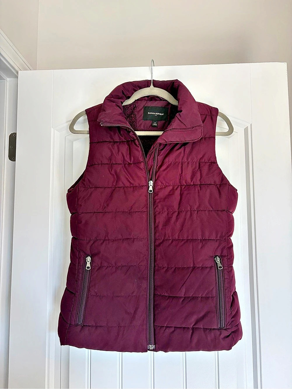 Banana Republic Faux Shearling Lined Puffer Vest Purple Small